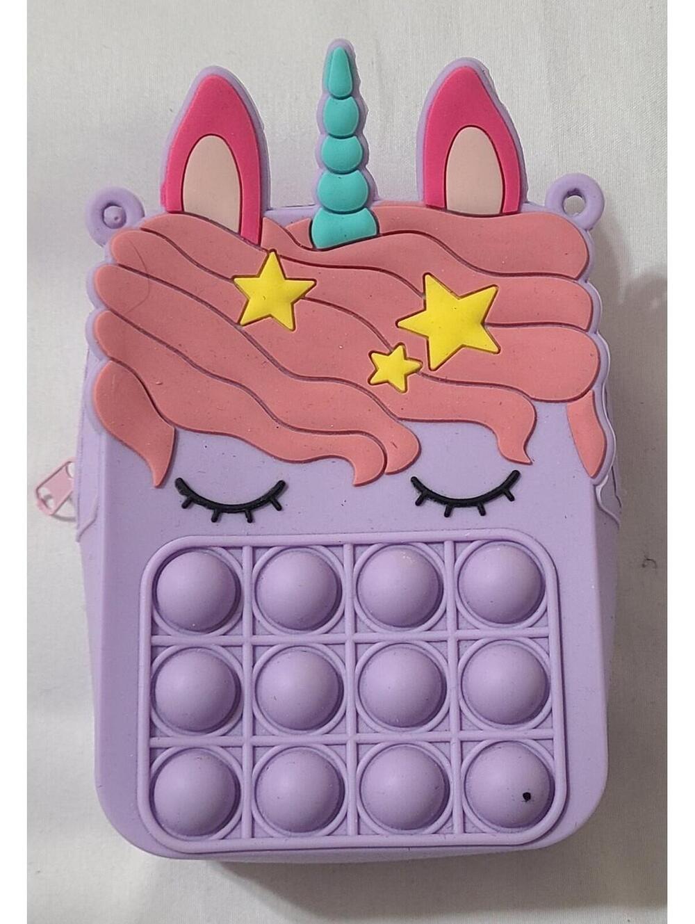 Unicorn Pop It Mini Shoulder Purse Girls Purple Push Bubble Fidget Toy No Strap